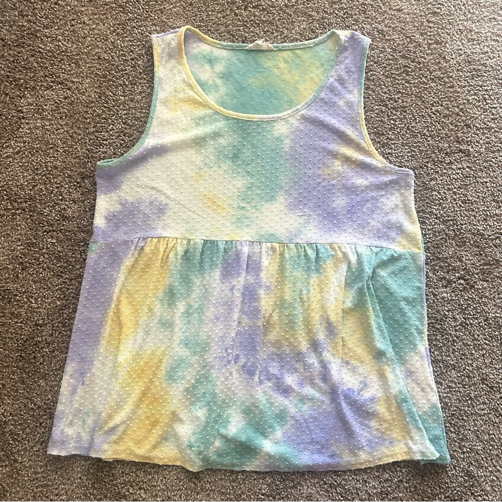 Umgee Tie-Dye Sleeveless Top Pastel Purple Yellow White Blue 1XL